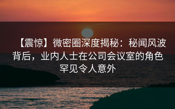 【震惊】微密圈深度揭秘：秘闻风波背后，业内人士在公司会议室的角色罕见令人意外